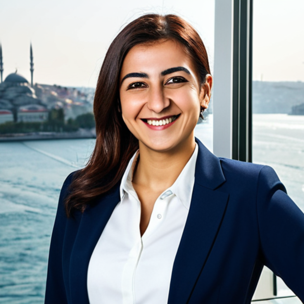 요구르트 만들기 집에서 시작하는 방법 - **Subject:** A cheerful Turkish woman in a modest, professional business suit, smiling warmly.
*...