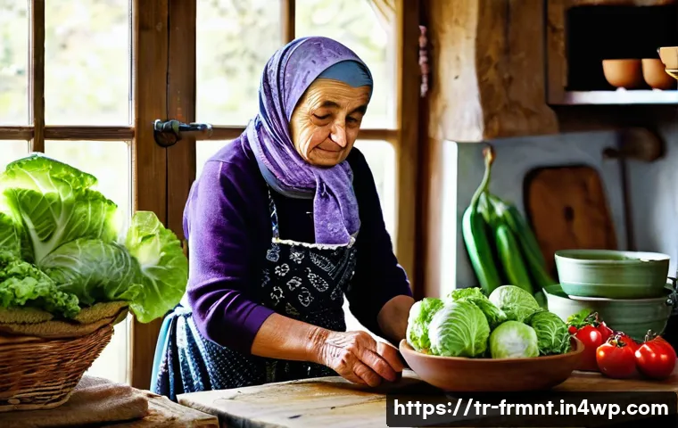 발효식품에 대한 오해와 진실 - **Prompt:** A heartwarming scene in a rustic, clean Turkish kitchen. An elderly Turkish grandmother,...