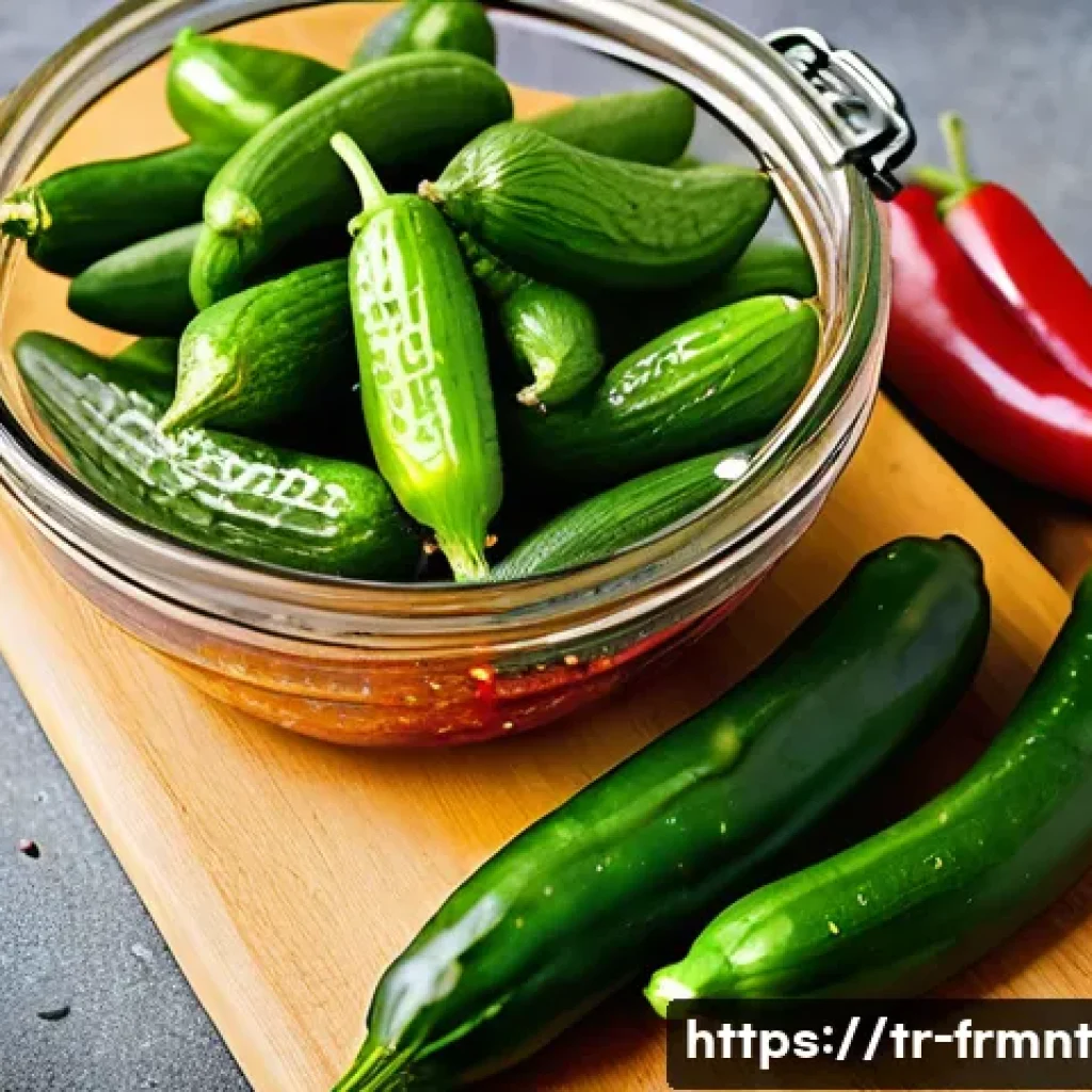 매콤한 발효 오이 피클 만드는 법 - A rustic kitchen scene featuring freshly washed, small and firm cucumbers with natural waxy skin, so...