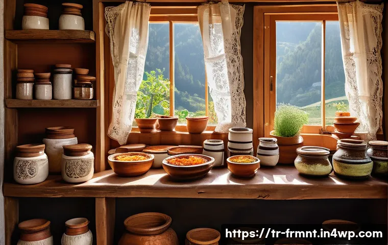 발효식품의 미래 혁신과 변화 - A cozy Turkish kitchen scene showcasing traditional fermented foods such as homemade yogurt in a cla...