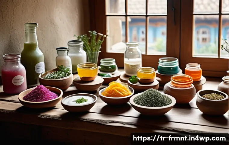 발효식품의 상업적 가치와 마케팅 전략 - A vibrant Turkish kitchen scene showcasing traditional and modern fermented foods: a rustic wooden t...