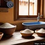 Home 19 천연 발효빵 만들기 비법 공개 - A cozy Turkish kitchen scene showcasing the process of making sourdough bread with natural starter: ...