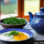 Home 23 발효식품의 건강 효과에 대한 연구 결과 - A vibrant and detailed close-up of a traditional Turkish breakfast table featuring a bowl of creamy ...
