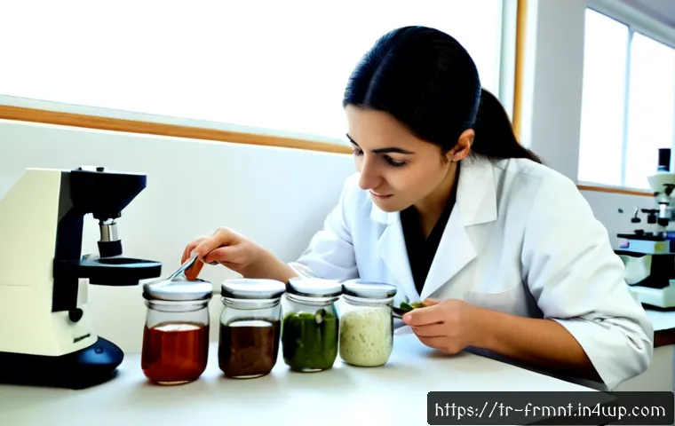 Home 17 발효식품의 영양학적 연구 동향 - Photorealistic nutrition research scene in a modern Turkish university food science laboratory, a fe...